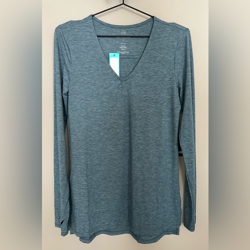 NWT We Wander Women’s Teal Green Feather Stretch Phoebe Top Size Small